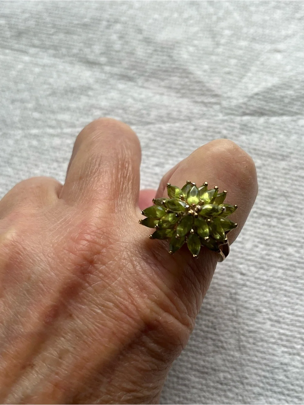 Vintage Green Flower Cluster Ring - Gold Setting